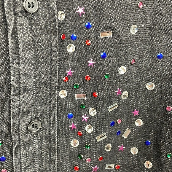 SOLD Mother Extra Roomie Frenchie Button Front Denim Shirt Jacket Jewel Thief M - Picture 4 of 15